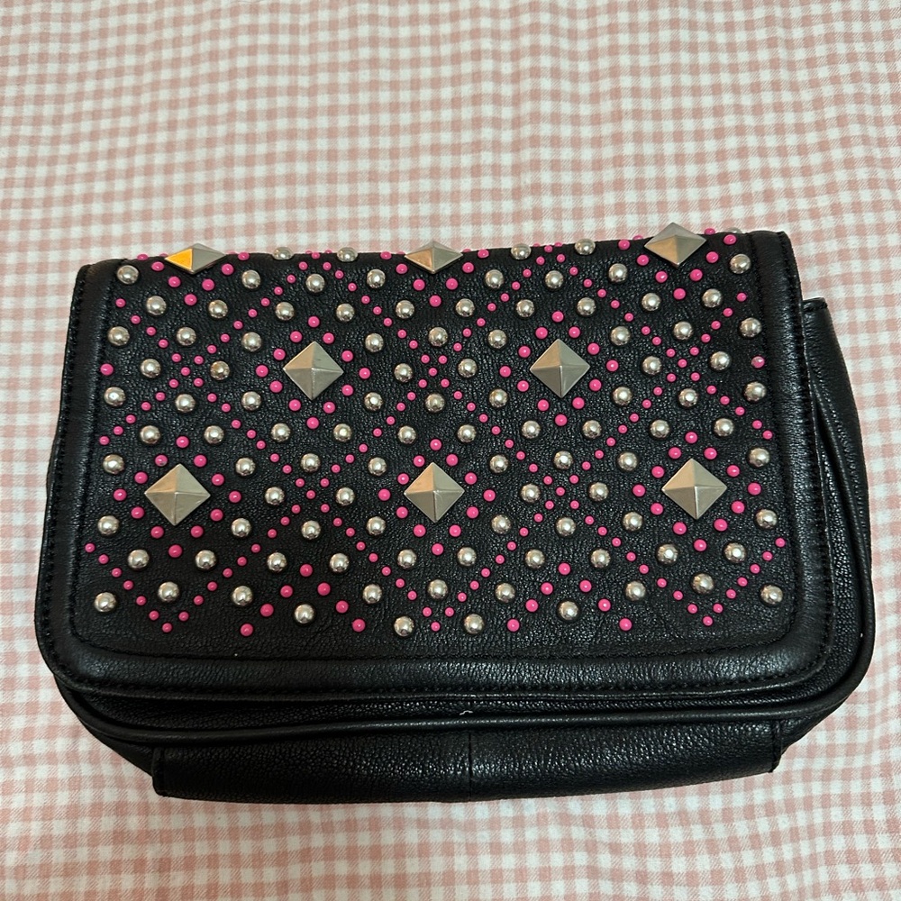 Betsey Johnson Black and Pink Studded Clutch